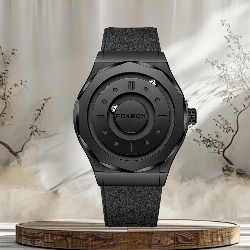 Image of Lige Fashionable Men's Watch, Business And Sports Watch, Multiple Strap Options, Dual-track Dial, Touch-sensitive Dial, Magnetic Ball Design, In Black And Silvery, Unisex, Holiday Gift