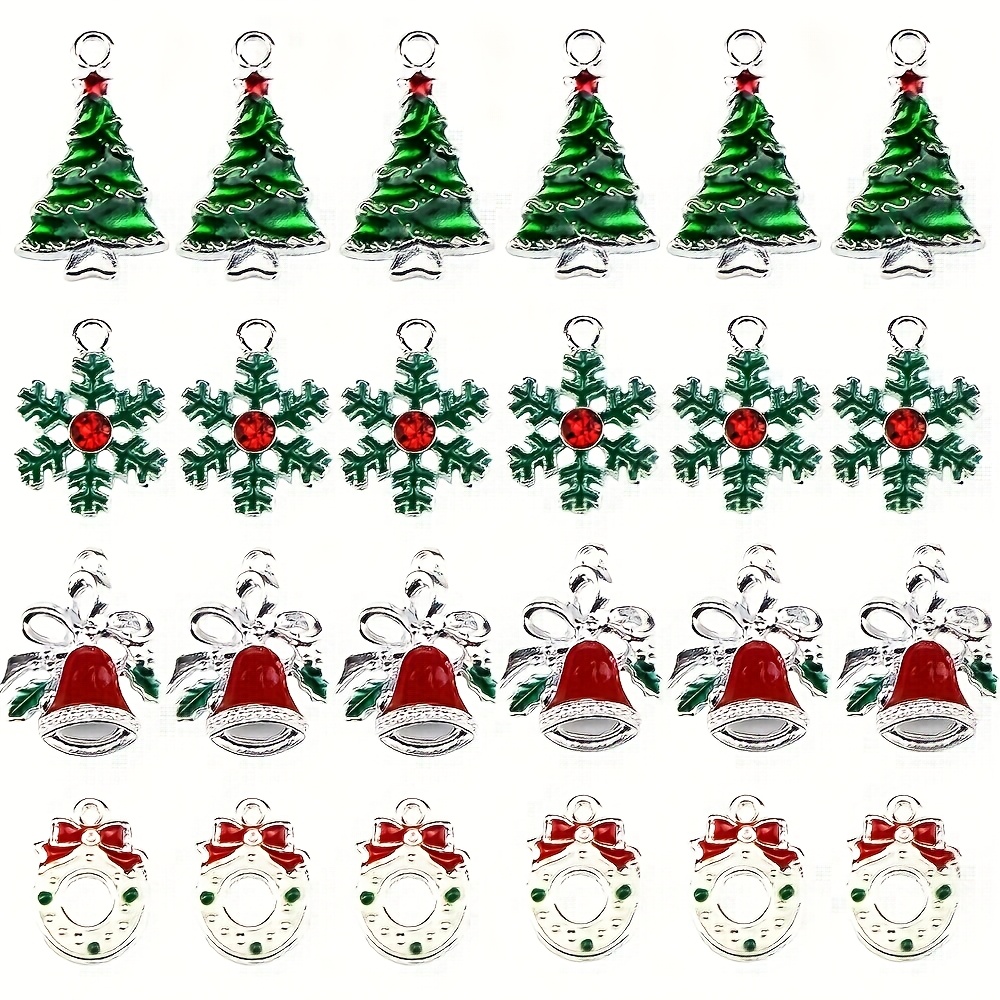 TEMU Lot de 24 breloques pendentifs de cloche, de neige et sapin de Noël pour bricolage, porte-clés, bracelet, collier, boucle d'oreille, à l'huile