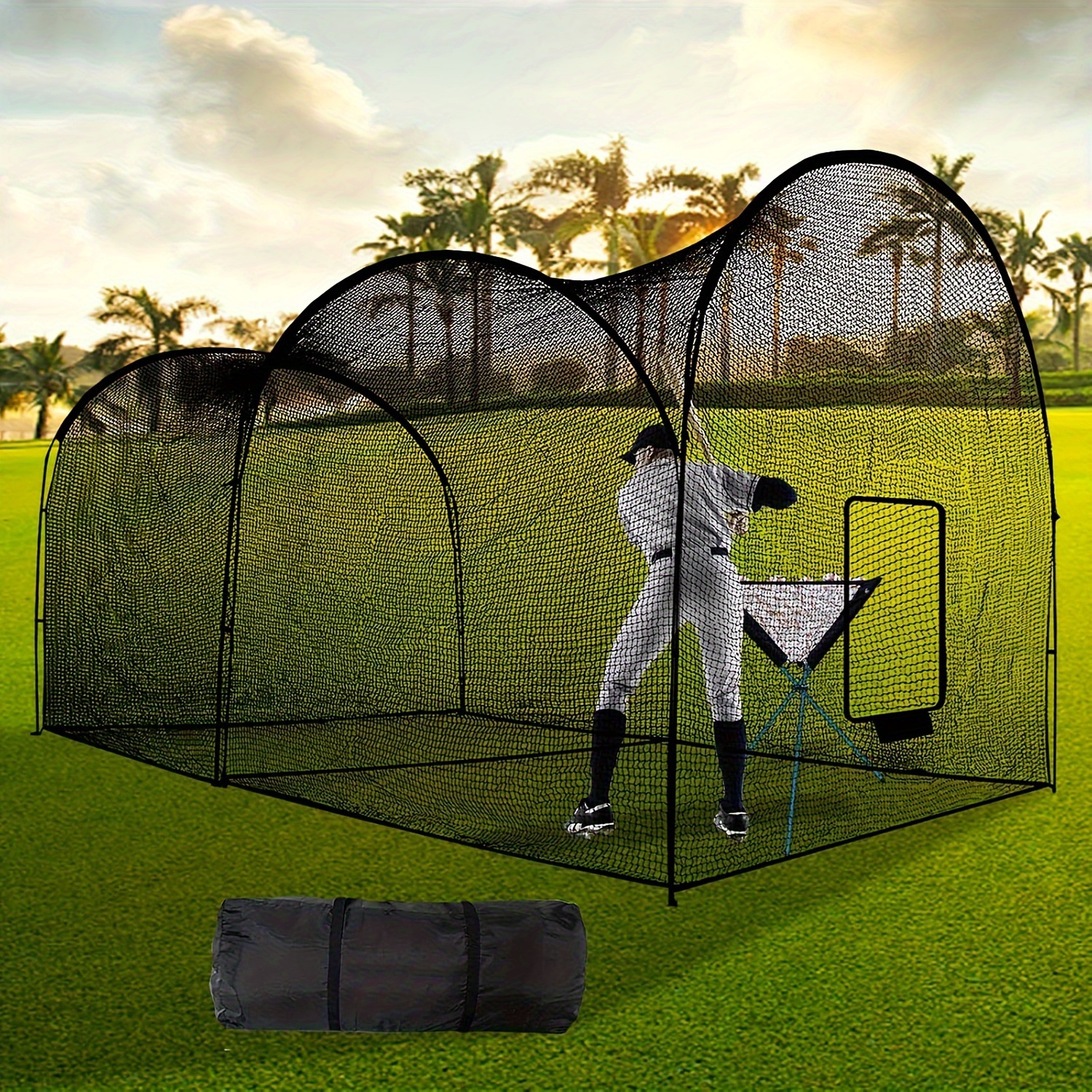 13×10×8FT Baseball Softball Batting Cage, Black Portable Batting Cages For Backyard Outdoor Pitching Practice Net%ef%bc%8cbaseball Batting Practice Net Indoor Training Cage With Ground Fram