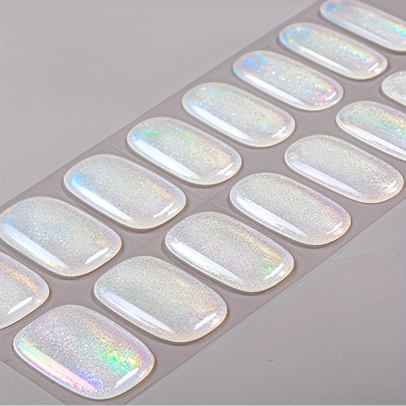 Image of 16pcs Fully-cured Gel Nail Strips, Cool Illusion Of Fine Flash Nail Stickers, Illusion Of , Easy To Create Glazed Nail, Long-lasting Wear, Ladies And Dating Party Diy Nail Essential Nail Art Supplies