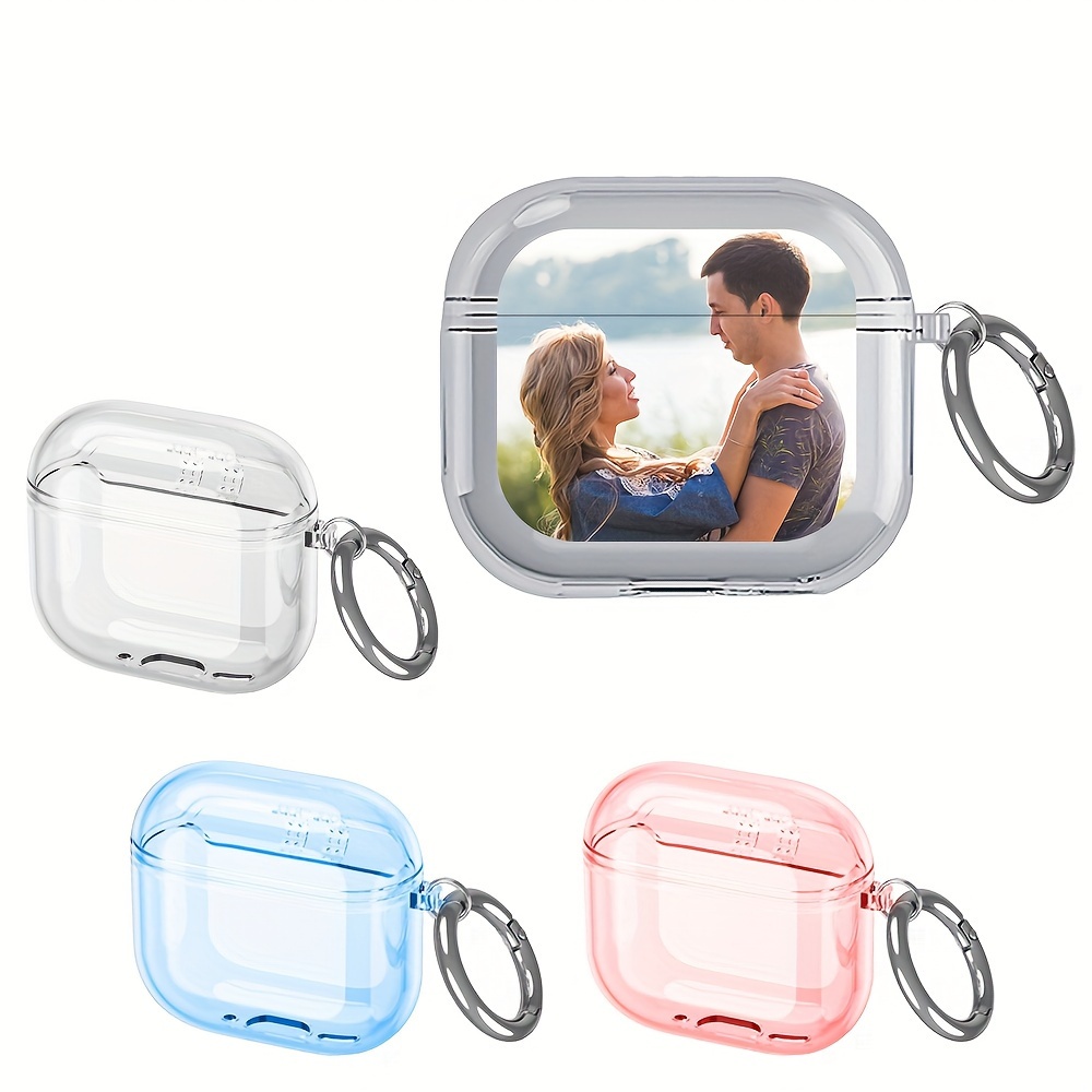 

Custom Photo Protective Case For Airpods 4, Personalized Transparent Tpu Anti-fall Cover With Keychain Carabiner