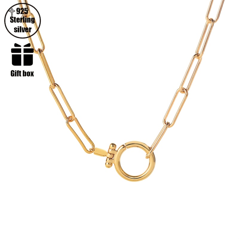 Image of 925 Silver Golden Necklace, Fashionable And Retro, Hypoallergenic, Elegant And , Is For Birthday, Anniversary, And Daily Gifts, Christmas, Valentine's Day, With Exquisite Gift Box