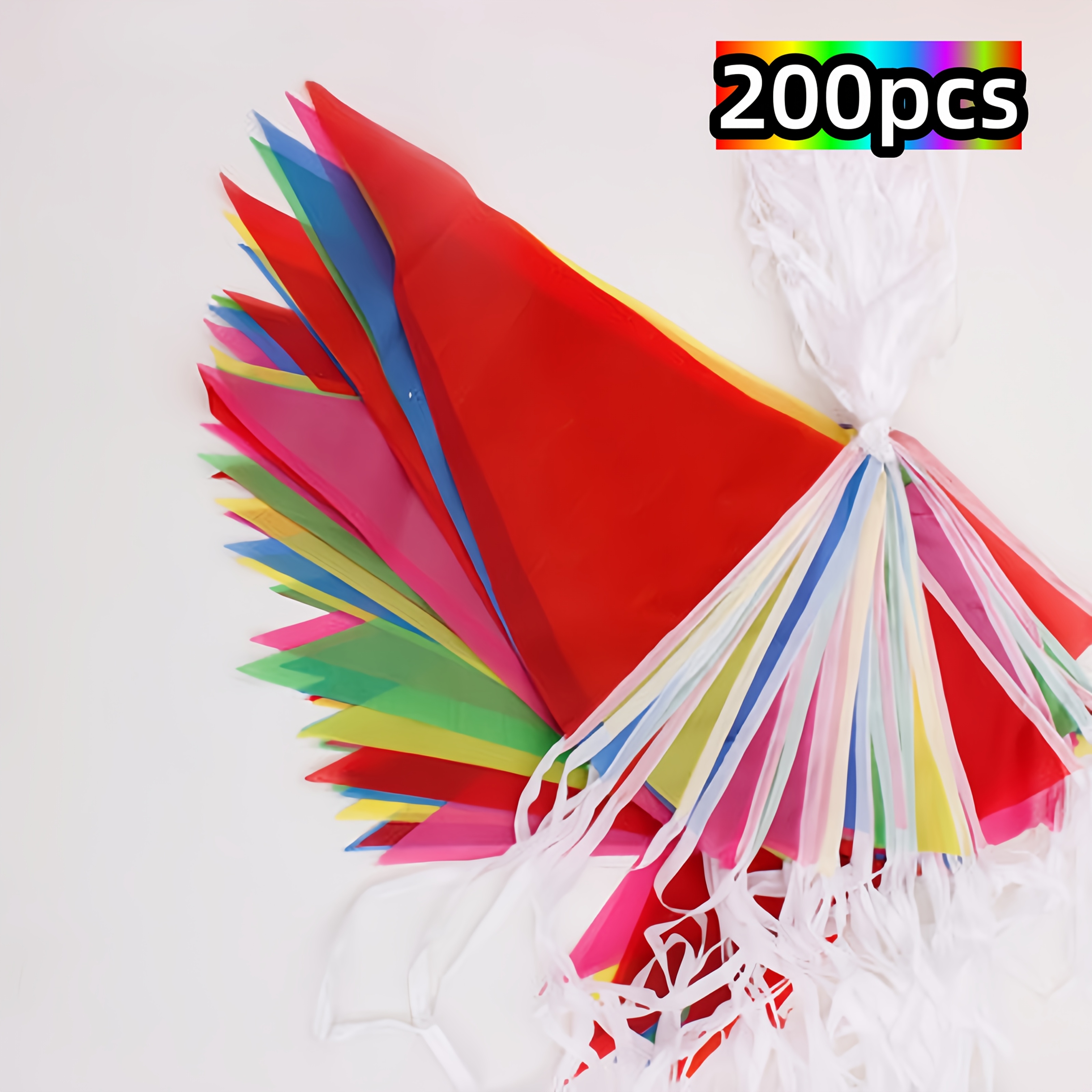 200pcs Thickened Triangle Flags - Sunshade Rainbow Flags, 100 Meters Long Durable Nylon Rope, For Weddings, Birthdays, Outdoor Gardens, Camping, Party Decorations, Graduation Ceremonies