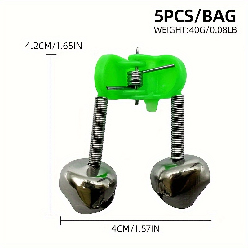 Set Of 5 Green Plastic Fishing Alarm Bells For Rod Clips, Designed To Alert You Of Double Bites