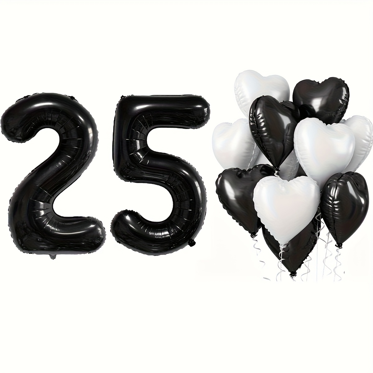   25 balloon with 10 inch black and white heart balloons 32 inch   balloon for men women 25th birthday anniversary wedding graduations party decorations