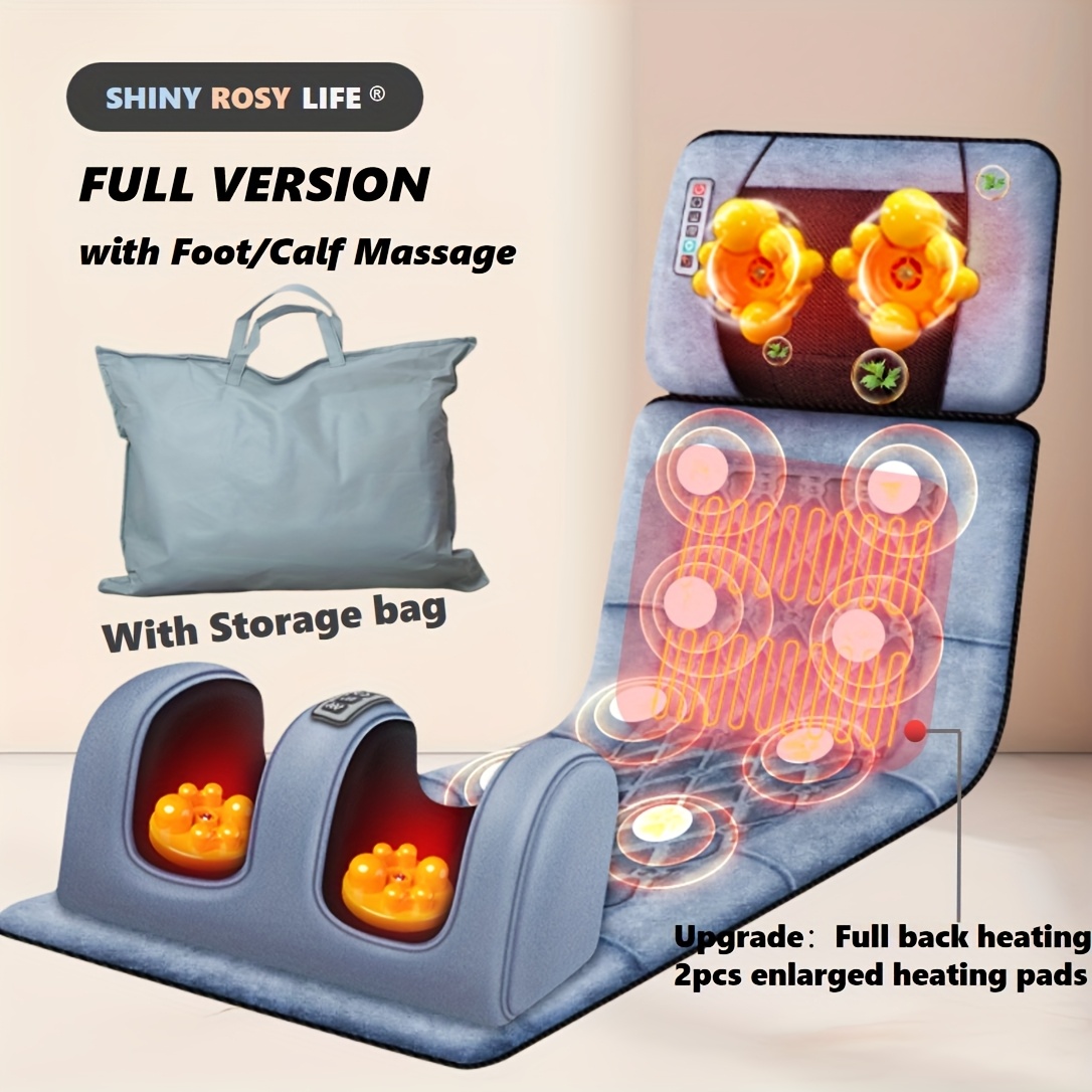 a heated full body massage mat with vibration massage it features a detachable massage pillow that   used independently suitable for the waist and back manual control for the waist     large area heating for the back   a storage bag making it a great gift for parents or     operates on a safe 12v input with a european standard adapter   a   and leg massager   with thicker   design