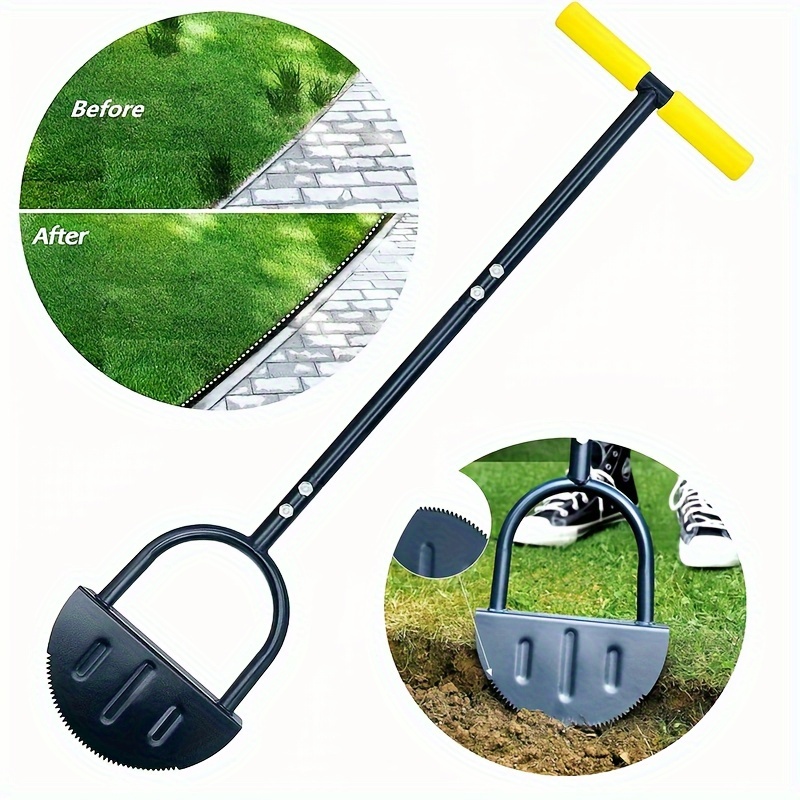 

Ergonomic Half-moon Lawn Edger With Serrated Blade - Durable Metal Handheld Trimming Shovel For Precision Edge Cutting, Ideal For Gardening And Landscaping
