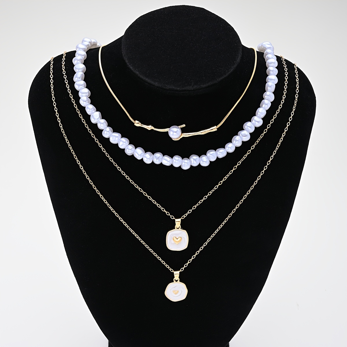 TEMU 4-teiliges Damen-Modell Halsketten-Set mit einfachen, vielseitigen eleganten Bohemian-Stil, herzförmigen Tropfen unregelmäßigen europäischen