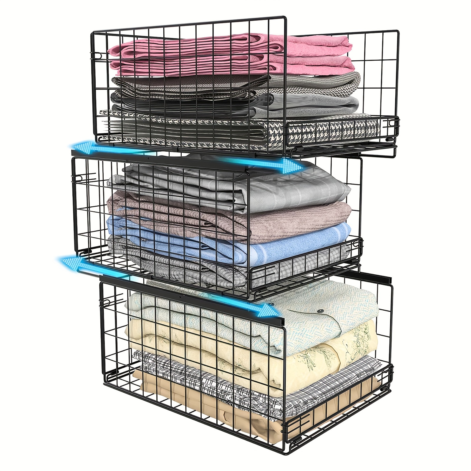 

1pc 3-tier Sliding Closet Organizers And Drawer Storage Shelves, Stackable Storage Bins For Jeans Pants Sweaters, Wardrobe Cupboard Organizer