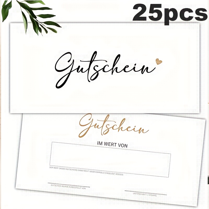 Image of 25 Sheets/pack, German Blank Gift Voucher Cards, Minimalist Double-sided Design, Perfect For Nail Salons, Hair Salons, Beauty, Massage, Wellness, Dining, And More