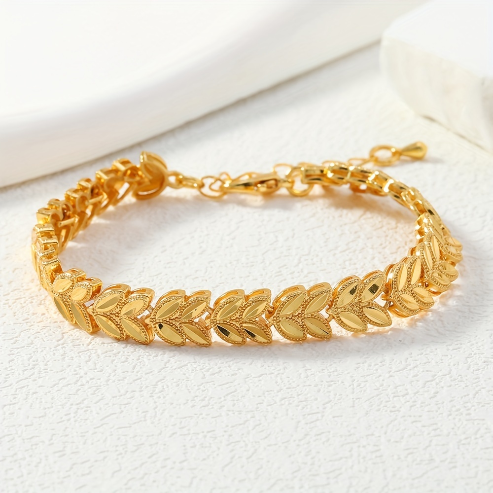 24K Golden Plated Wheat Sheaf Bracelet, Adjustable Cuff