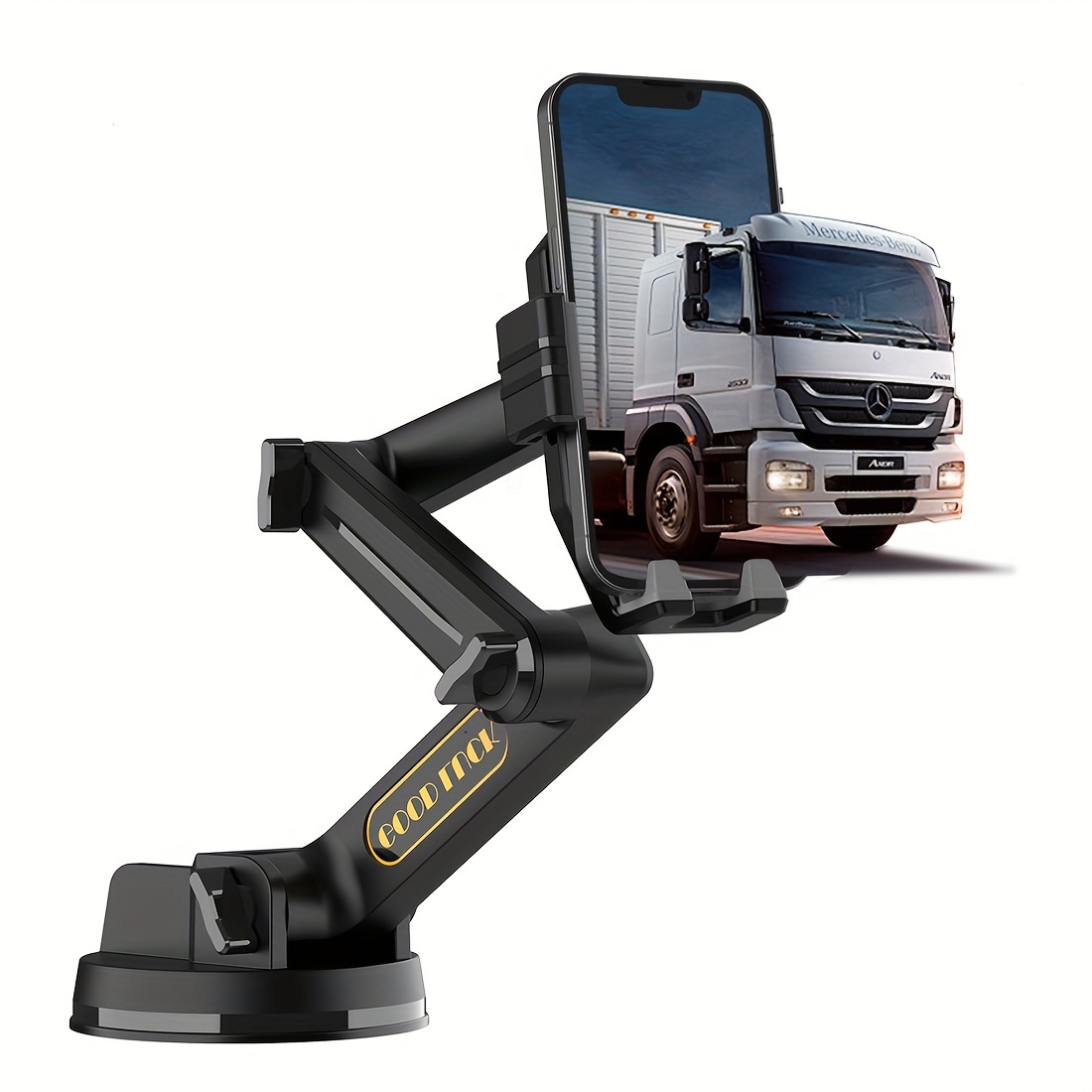 Image of Heavy-duty Suction Cup Truck Phone Mount, Compact 10.3-inch Arm, Stable, Compatible With Iphone And , Gray, Semi-trailer Truck