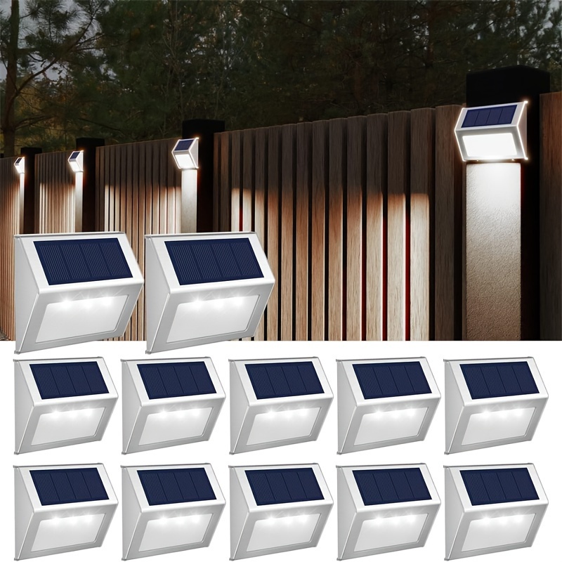 

Solar Lights Outdoor For Deck, Solar Powered Steps Light Outdoor Wireless Led Lamp Fence Lighting Patio Stair Garden Path Rail Backyard Fences Post 12pcs Warm And White