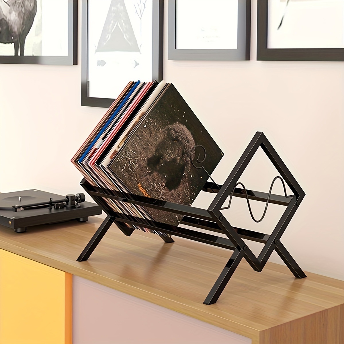 Support de stockage de disques en vinyle moderne, support en bois massif,  affichage de bureau, collection
