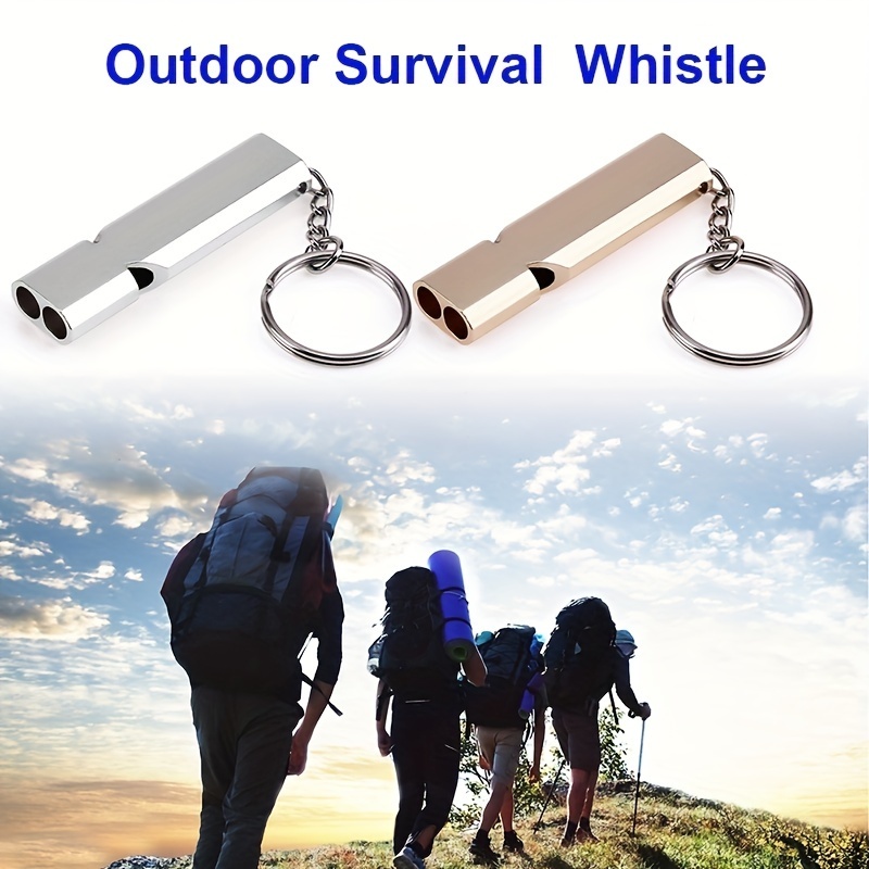 

1pc High- 160db Double-hole Aluminum Alloy Survival Whistle Keychain, Outdoor Emergency Rescue Tool, Non-washable Funky Style Keyring With Pu Coating, , For Camping, Hiking, Gift Idea