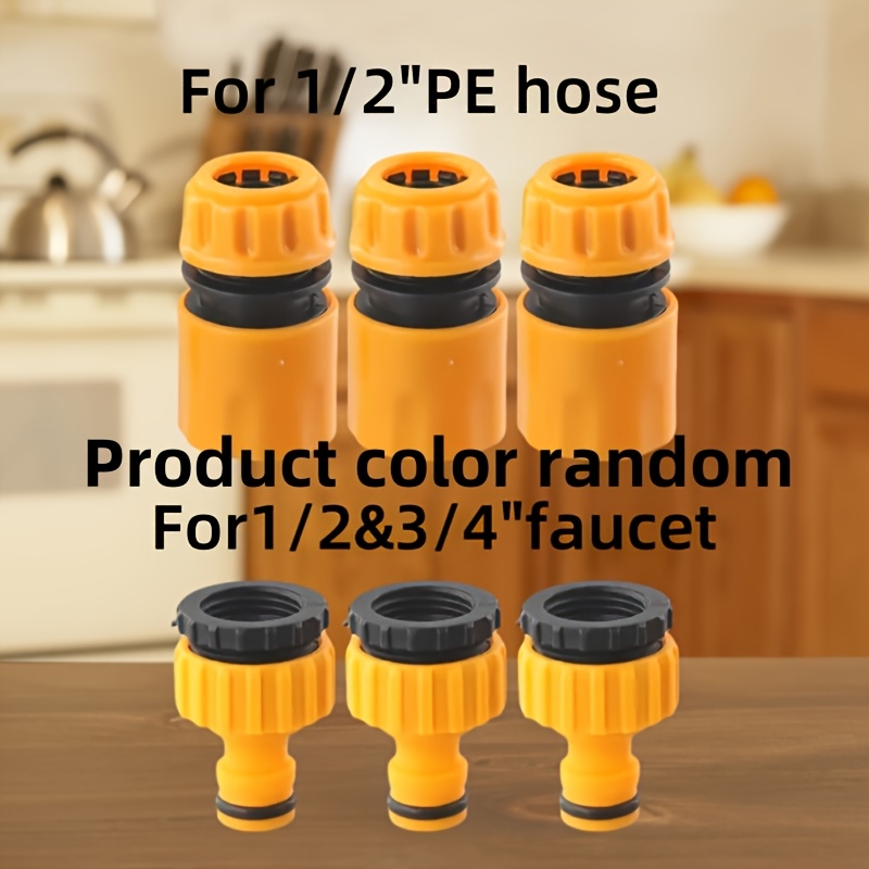 Random Color 6pcs Set, Including 3 Sets Of Universal Hose Quick Connectors, In 3/4 And 1/2 Inch Sizes, With Threaded Faucet Adapters For Effective Outdoor Vehicle Maintenance And Garden Irrigation.