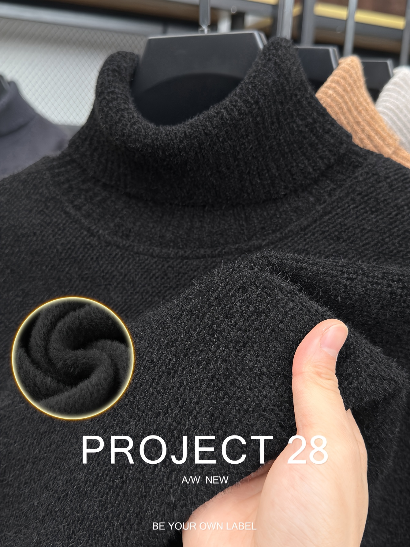 camisola térmica de   comprida com   para homem - aconchegante inverno com forro de lã  , cores sólidas / outras cores disponíveis, corte normal casual & business casual, grosso, malha, camisolas para homem, camisolas para mulher, roupa de homem, camisolas e camisolas para homem Detalhes do produto 6