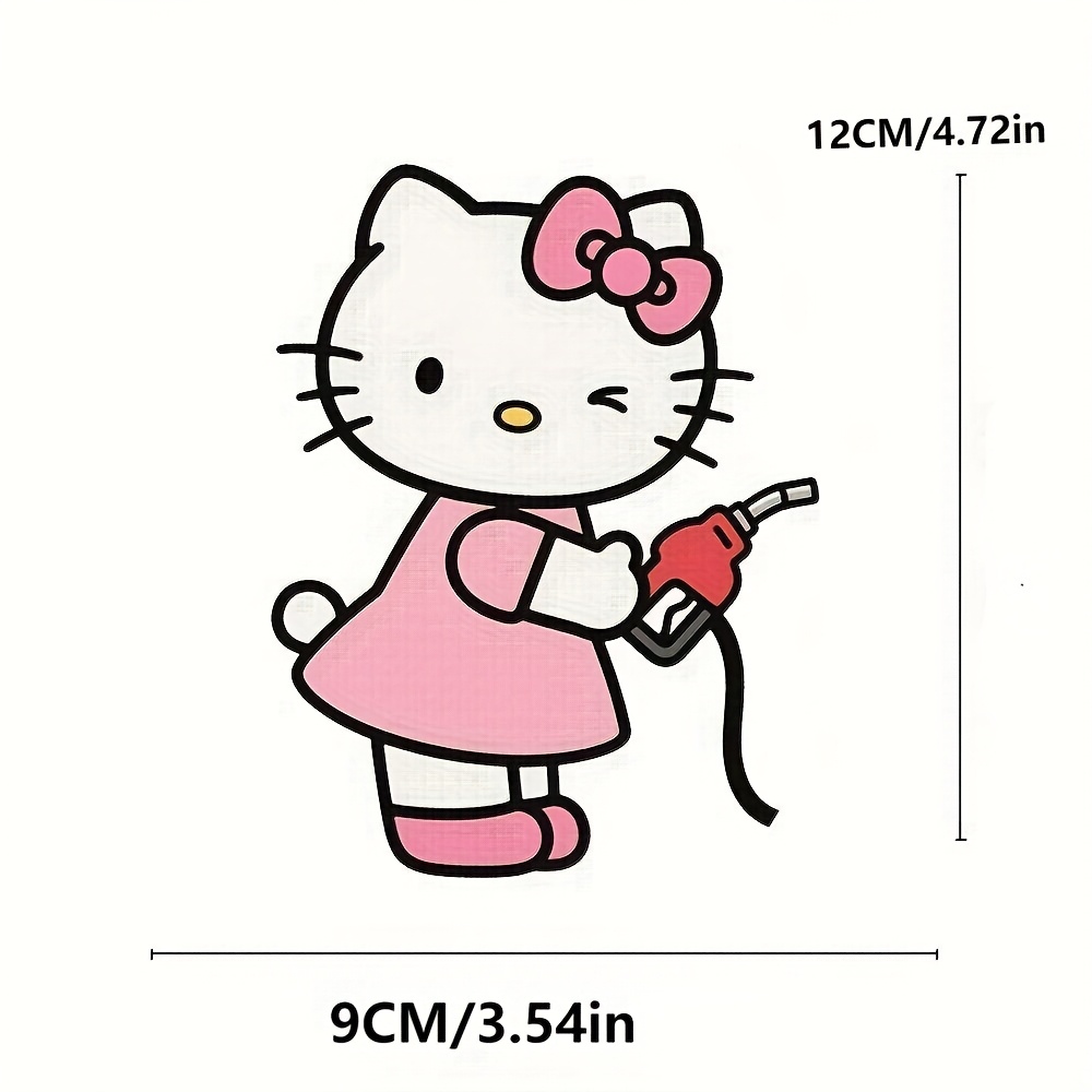 TEMU Hello Kitty Vehicle Decal - Adorable Cartoon Fuel Level Vinyl Sticker, Long-lasting Self-adhesive Car Ornament For Rearview Mirror, Windows &