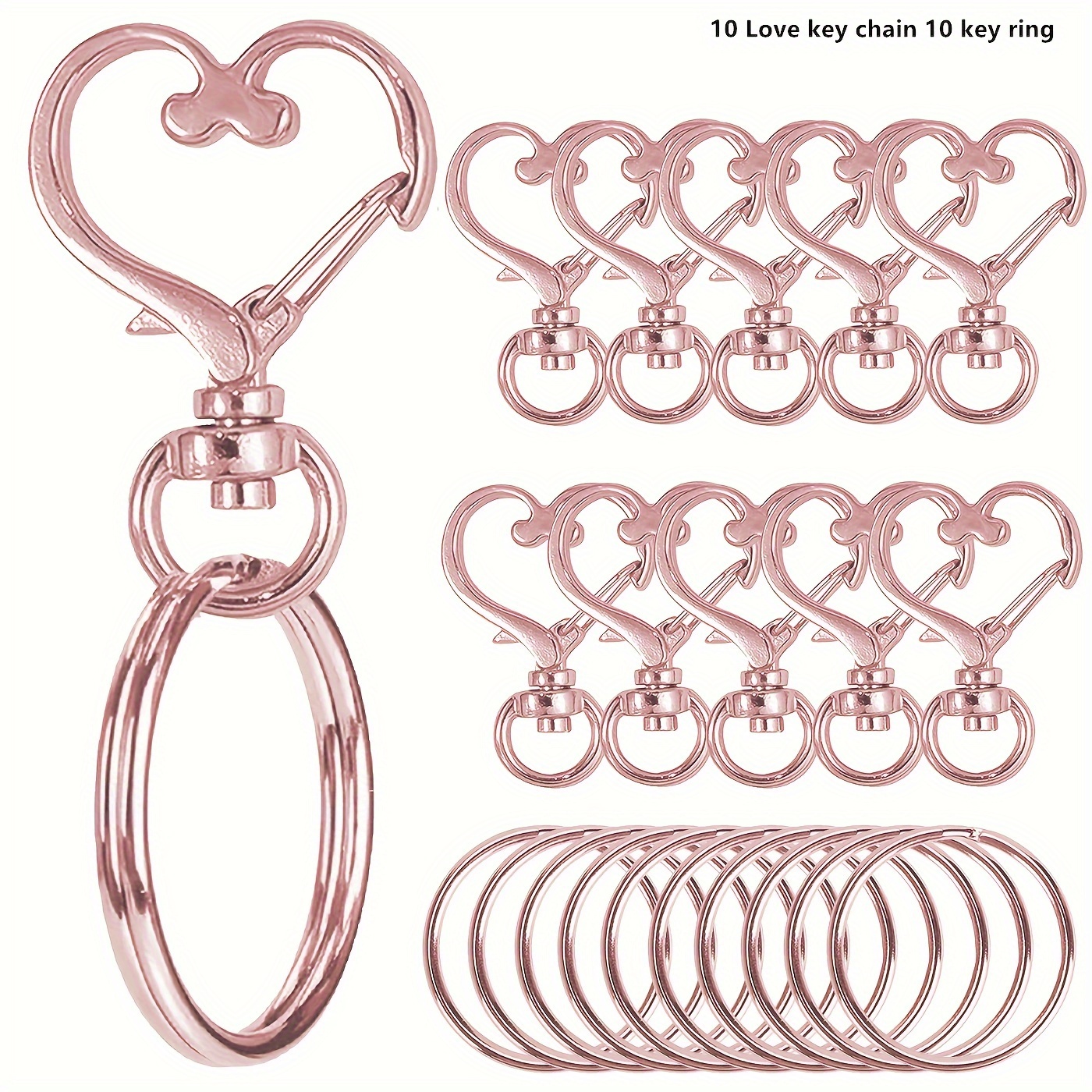 TEMU 20-piece Heart-shaped Rotary Clasp With Key Ring - Coloured Metal Spring Clasp For Diy Crafts, Jewellery, Lanyards And Accessories - Zinc Alloy Lobster Clasp In