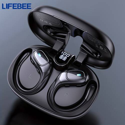 item picture new wireless earphones wireless earbuds for running sports stereo audio led display enc noise cancelling headset built in mic over ear headphones earphones with earhooks