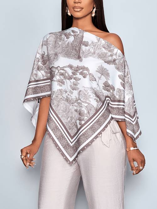 wy260203100 fashionable and elegant printed pullover cape top