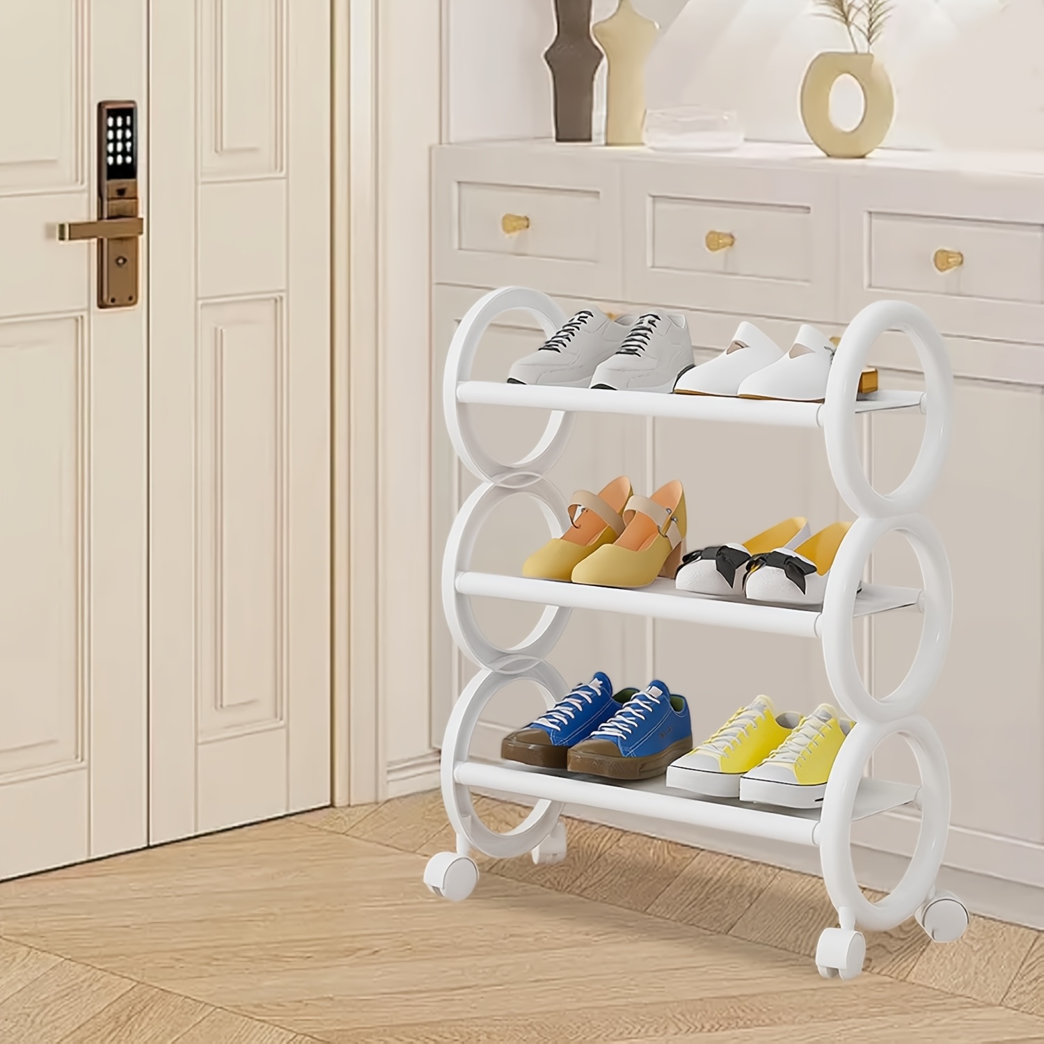 3-Tier Rotating Shoe Rack with 360° Swivel Wheels