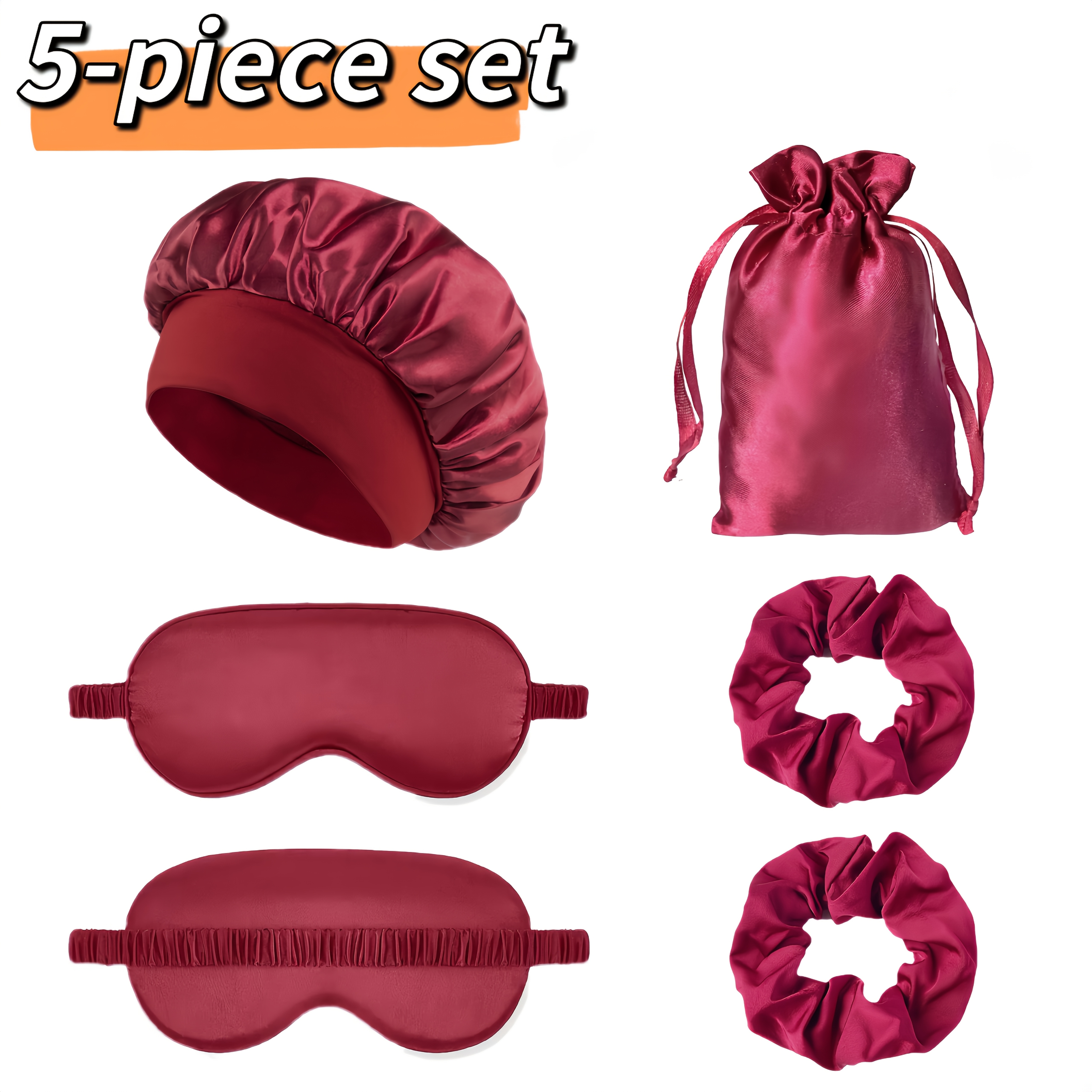 TEMU 5pcs Men's And Women' And Hair Care Set For Back-to-school And Travel Season, Including 5-color Unisex Wide-brimmed Sleep Caps And Eye Masks,