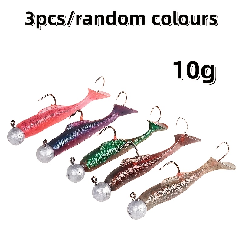 3pcs Lure T-tail Lead Head Soft Bait Hook, Built-in Lead Head And , T- Design, Realistic , Suitable For , Pike, Crappie, Etc., Random 6 Colors