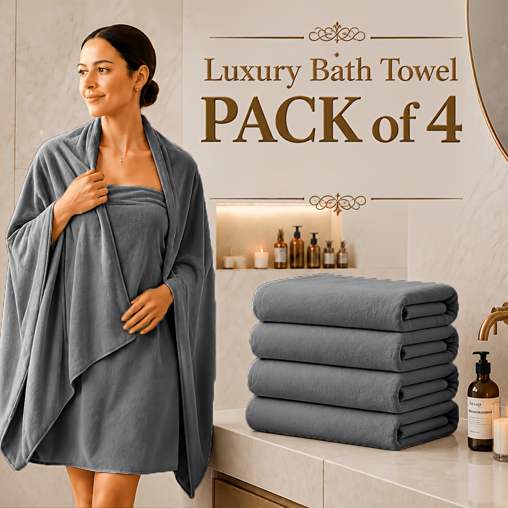 Image of 4pcs Set Of Xxl Bath Towels, 85 × 165cm, Extra-large Microfiber Bath Towels Made Of Coral Fleece, Super Soft & Fluffy, Absorbent And Quick-drying, Shower Towels For The Bathroom, Sauna, Beach & Gym
