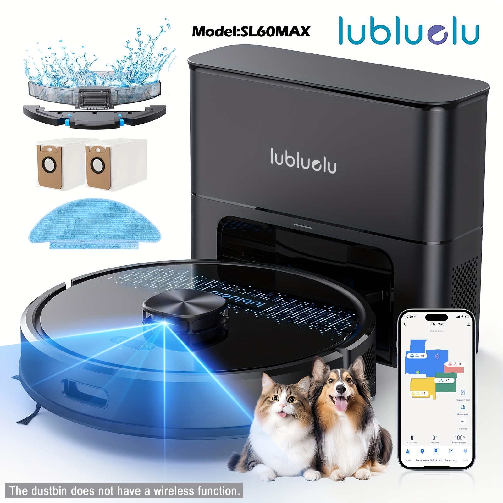 TEMU Lubluelu Robot Vacuum Cleaner And Mop Combo 4500pa, Sl60pro 3-in-1 Robotic Vacuum, Self-charging, Anti-siphon, , 24 No-go Zones Perfect For Pet