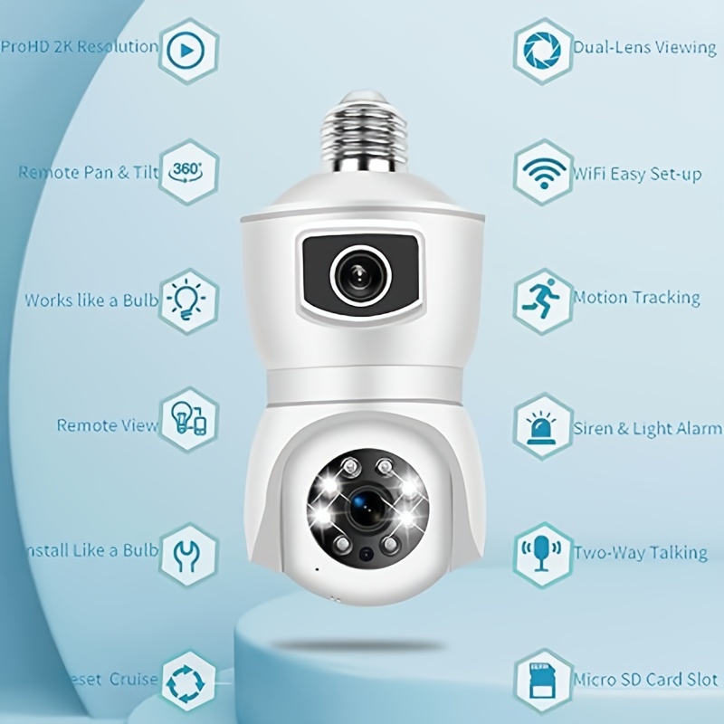 Teruhal HD PTZ Security Dual Camera, 360° View, Motion Detection, 2CH Audio, Indoor/Outdoor Compatible, E27 Socket details 6