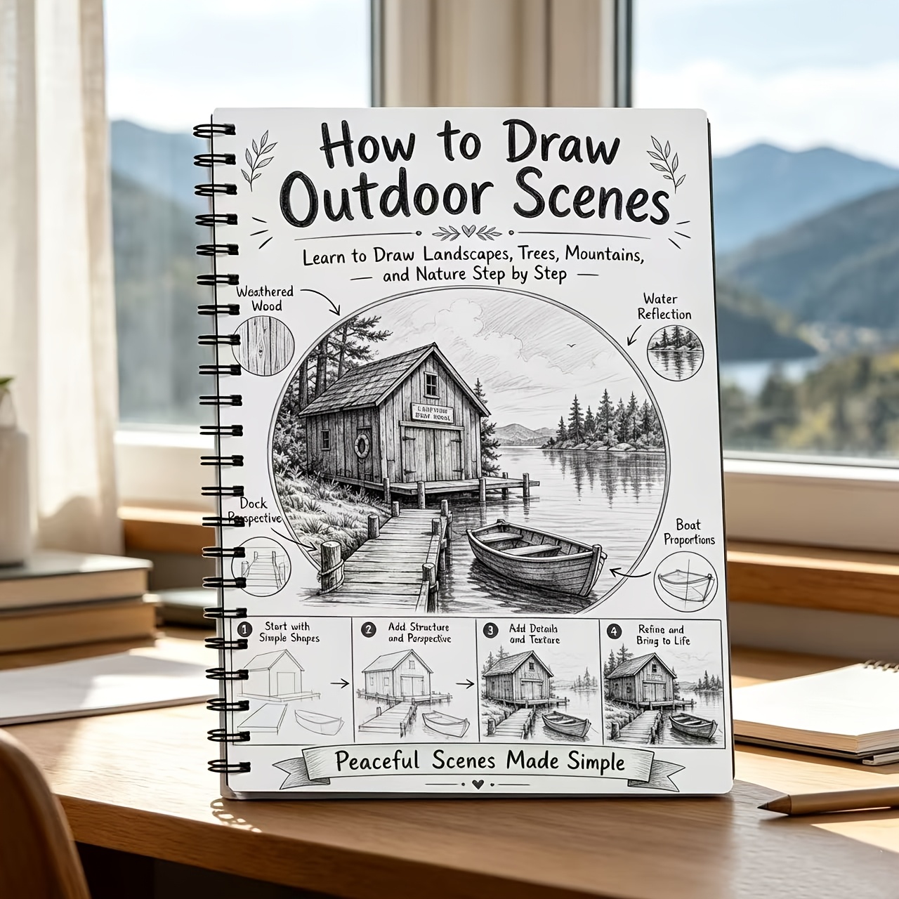 TEMU Landscape Painting Book & Sketch Guide Suitable For Adults, Beginners, Hobbyists - Outdoor Scene Drawing Techniques With Mountain, River, Tree &