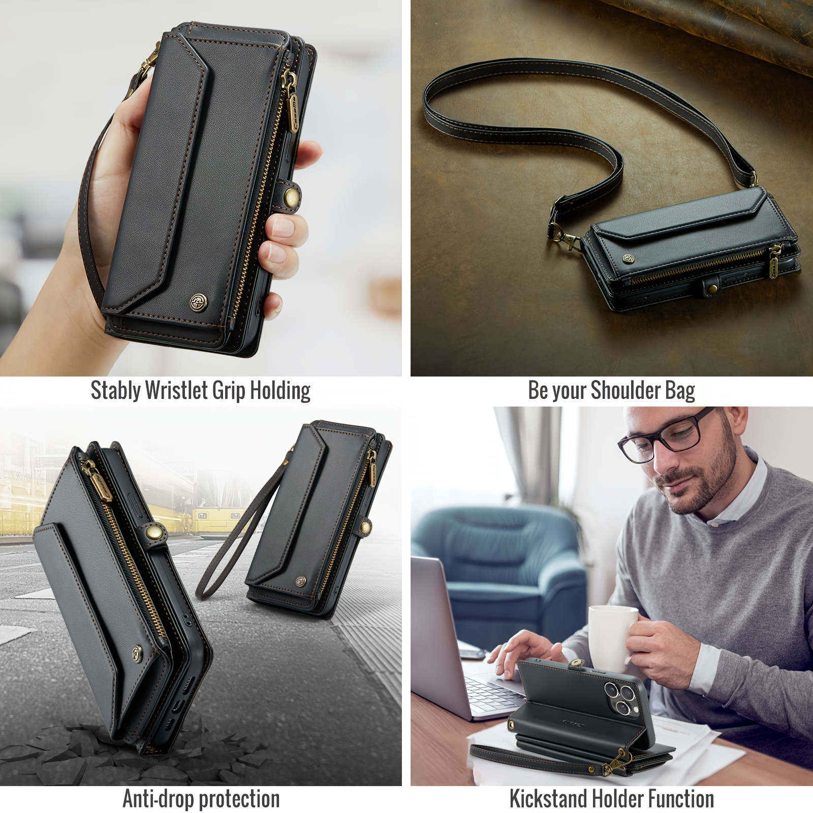 Wallet Phone Case Support Wireless Charging with Blocking Card Holder, Flip Folio Book Faux Leather Protective Phone Cover for iPhone 16e/16/11/12/13/14/15 Pro Max/15 Plus/13 Mini/7/8 Plus/SE 2022/SE 2020