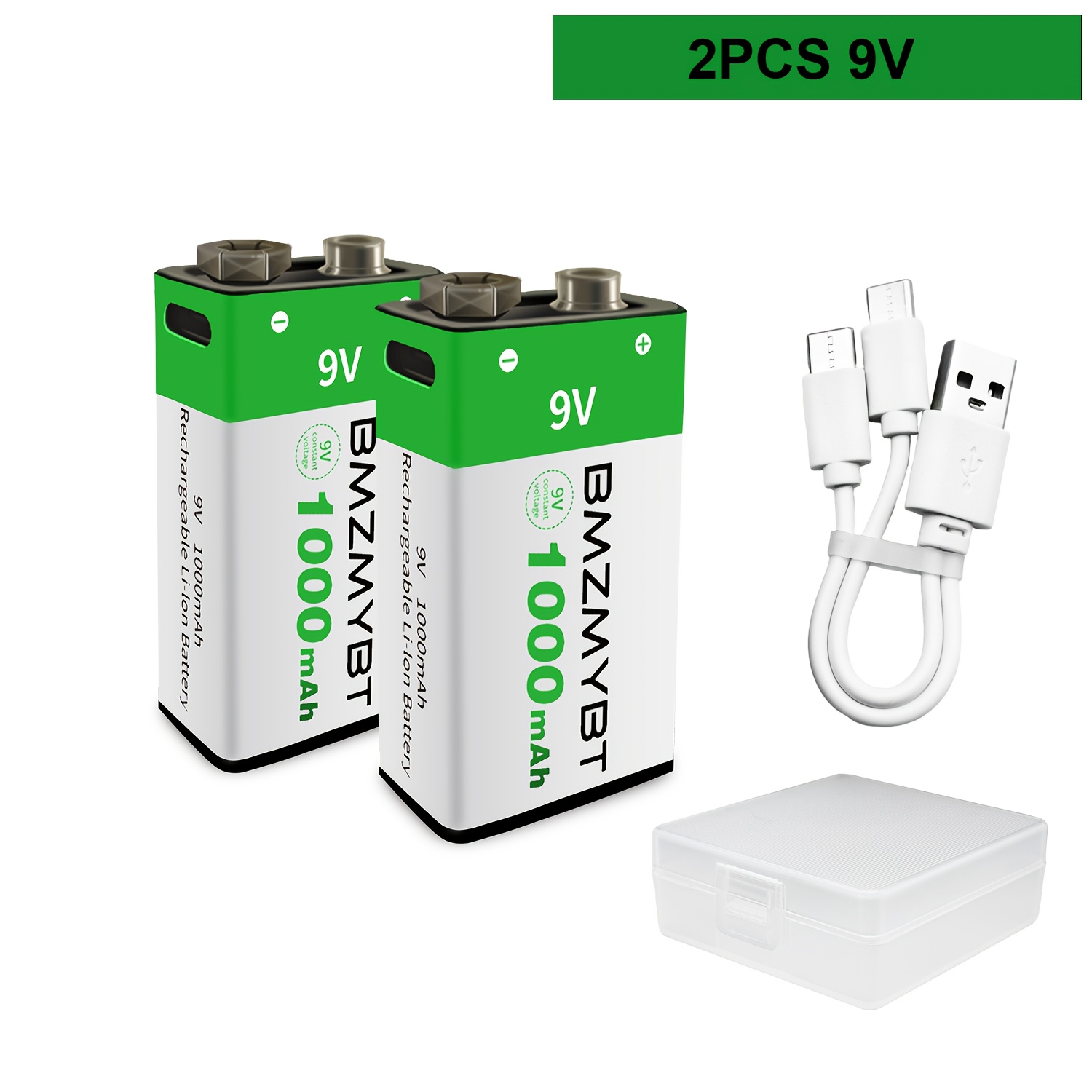 TEMU 2pcs 9v Battery 9v Batteries, Usb/type-c 9v Rechargeable Lithium , High Capacity 9v 1000mah 9000mwh Rechargeable Lithium Battery, 1.5 Hours Fast