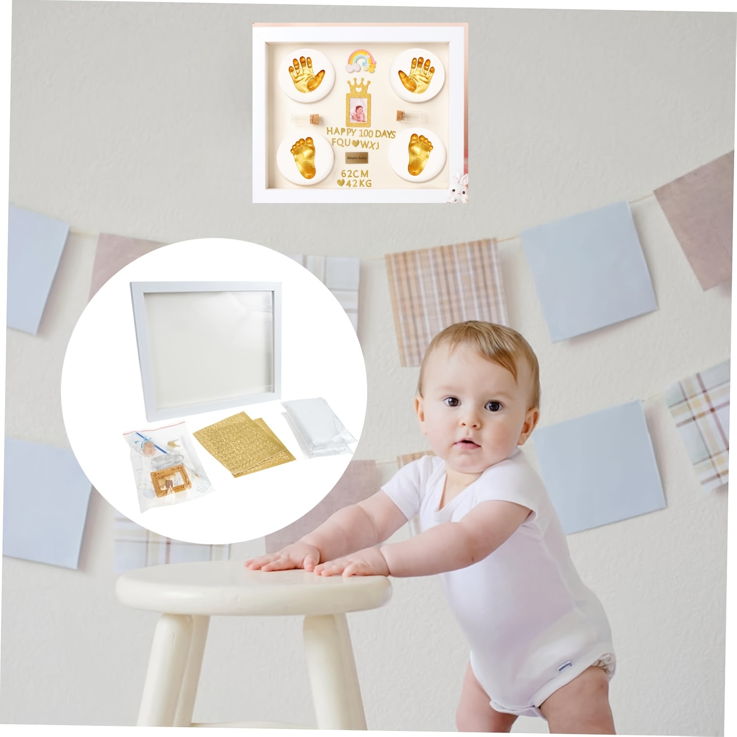 hand footprint kit diy keepsake for first birthday   photo frame details 3