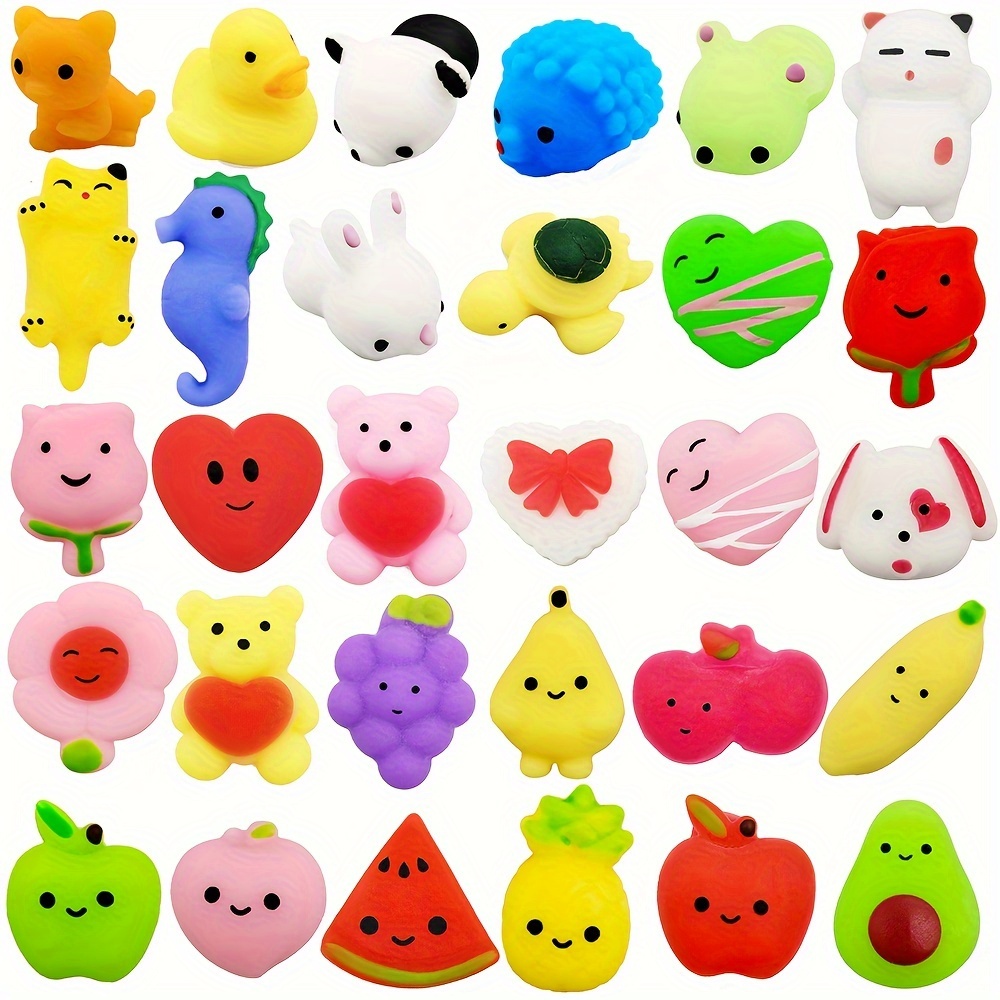 

10-piece Set Of Adorable Animal & Fruit Mochi Squishies - Perfect For Party Favors, Valentine's & Christmas Gifts For Youngsters Ages 3-6