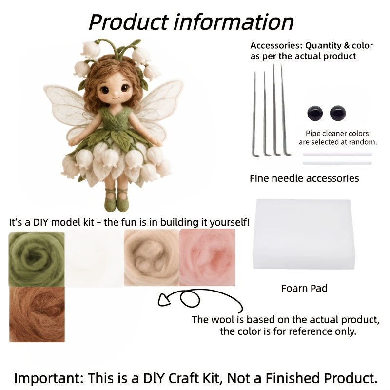 TEMU 1set Princess Needle Felting Kit, Felting Kits For Beginners Adult With Tutorials, Design Flower Fairy Diy Felting Kit, Cute Funny Room Decor,