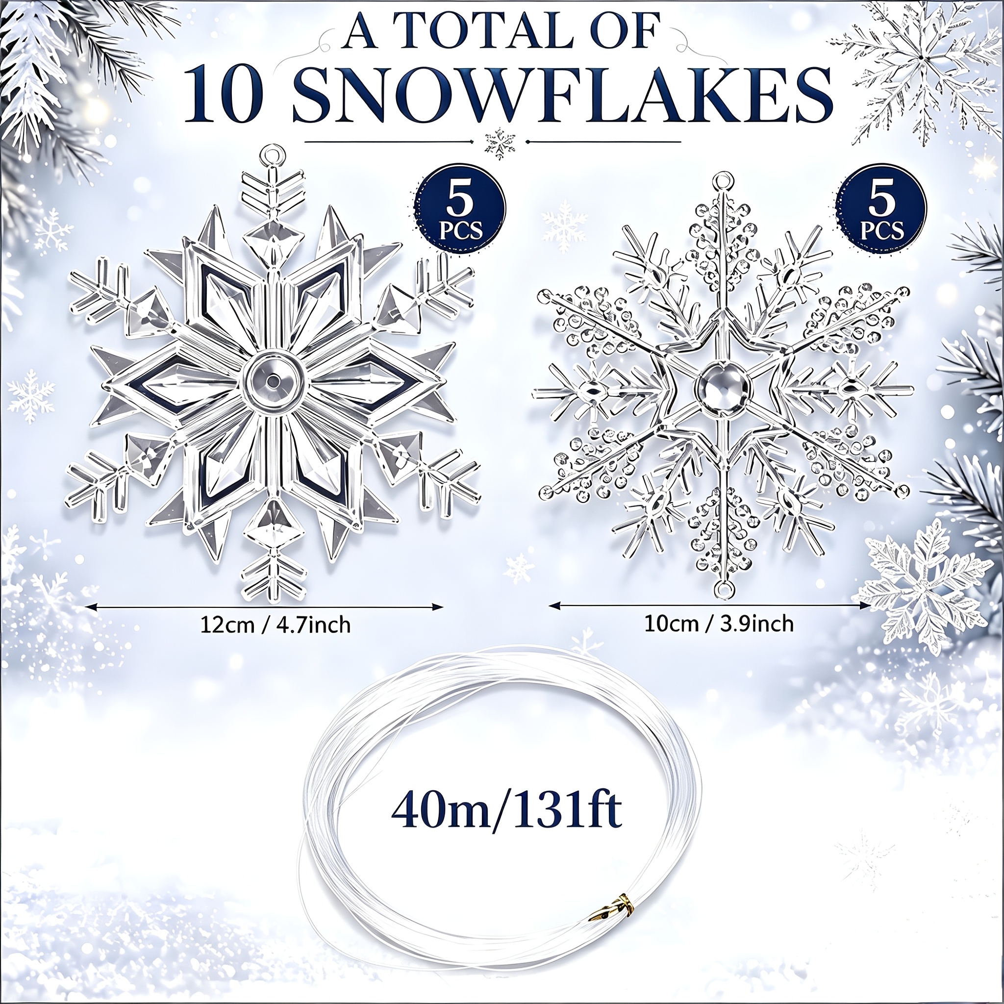 TEMU 10pcs Crystal Snowflake Christmas Ceiling Ornaments | Winter Acrylic Snowflake Decorations, Hang Snowflakes On Walls, Windows, And Trees For