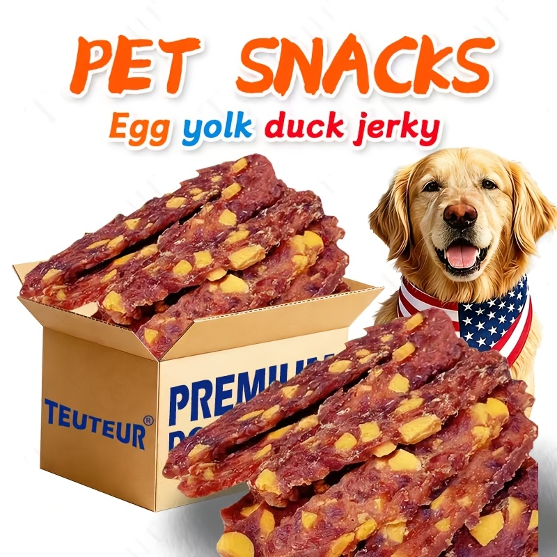 TEMU Duck & Egg Yolk Mixed Jerky Dog Snack Low-temperature Air-dried To Meat Quality And Taste. Egg Yolk Bits Add Texture And . Firm, , And Full Of