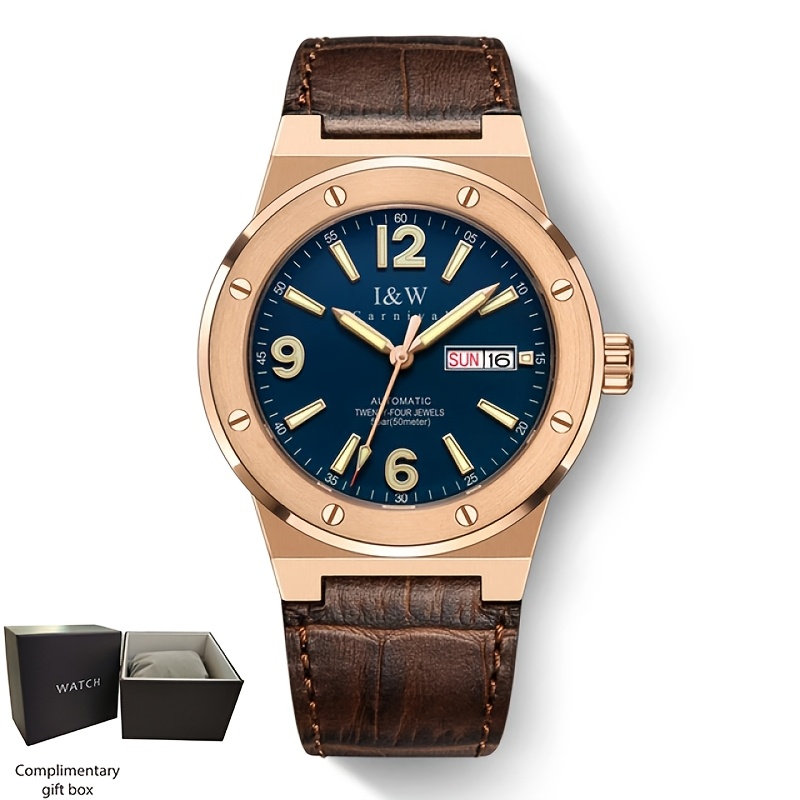 Image of Men's Fashion Sports Mechanical Watch By I&w Carnival, Featuring Super Luminous Waterproof Synthetic Sapphire Crystal, Perfect As A Festival Gift, Without Battery
