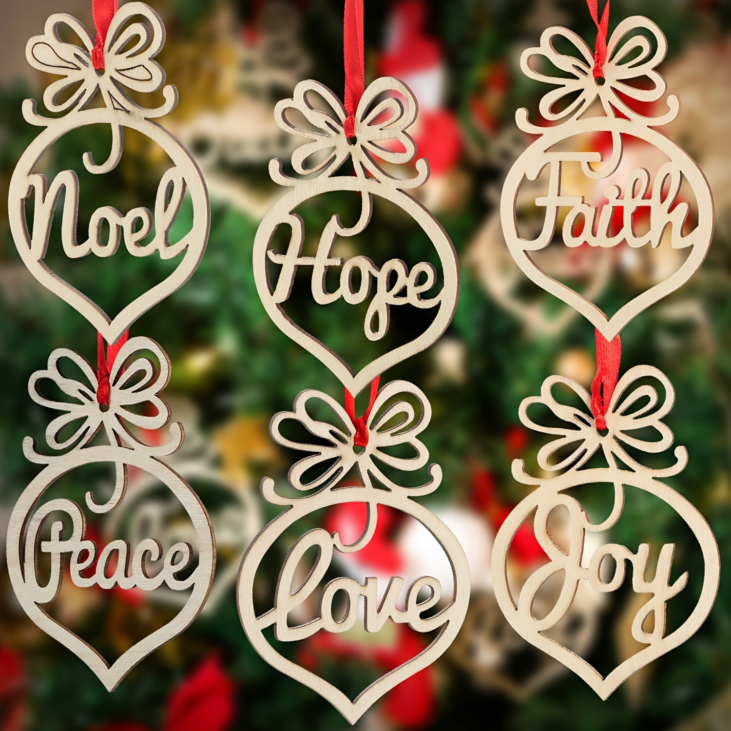 

30-piece Set Christmas Wooden Ornaments - Festive Holiday Wood Cut-out Hanging Decorations - Noel, Peace, Hope, Faith, Love, Joy - Ideal For Trees, Weddings, And Home Decor