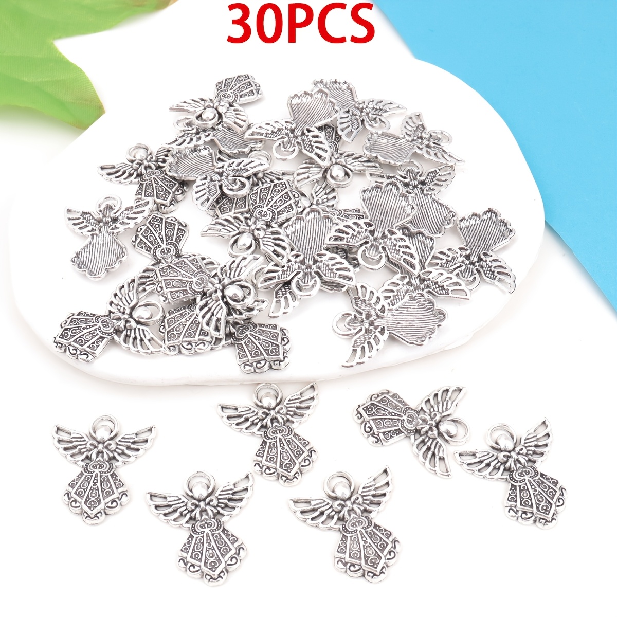 10pcs Antique Bronze Winged Guardian Angel Pendants