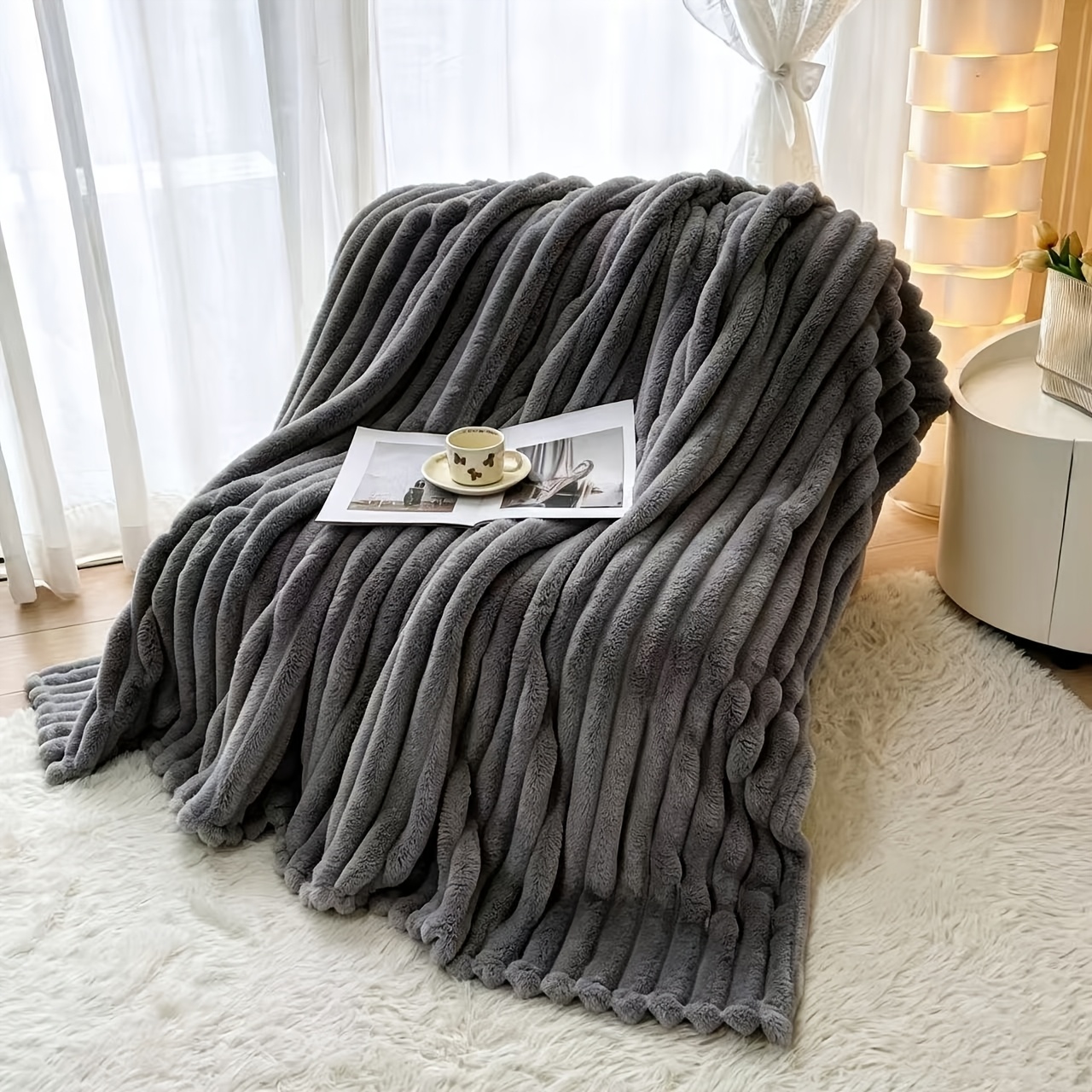 TEMU 1 de cama de lujo a rayas, y cómoda, ideal para decoración, cubierta de cama, para en el sofá, chal y . Universal para todas , la mejor opción