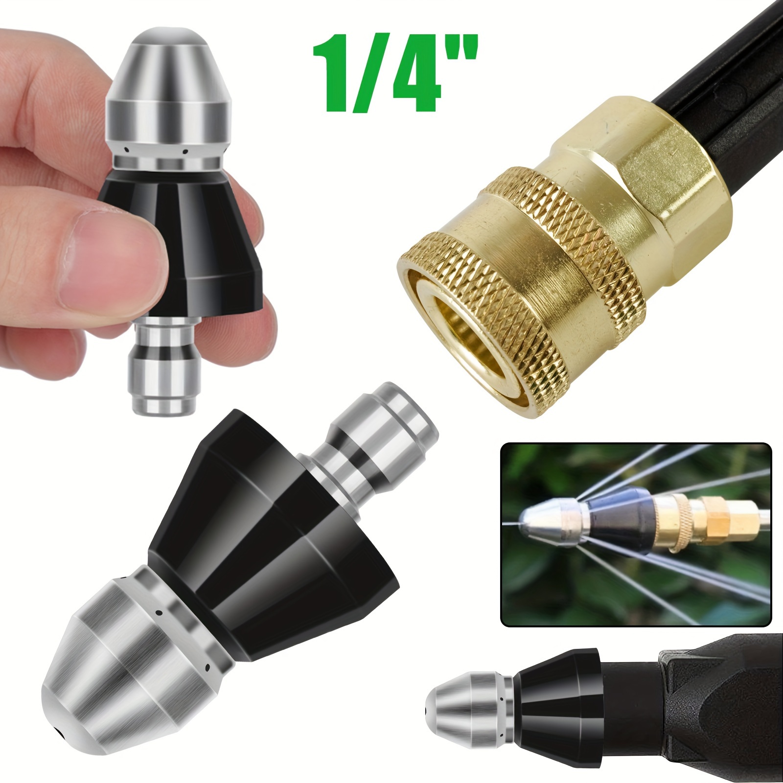 

1pc Sewer Cleaning Tool High-pressure Nozzle, 5000psi Pipe Dredging Cleaning Nozzle Washer Sewer 6 Jet Nozzle Washing Machine, 1/4" Connector