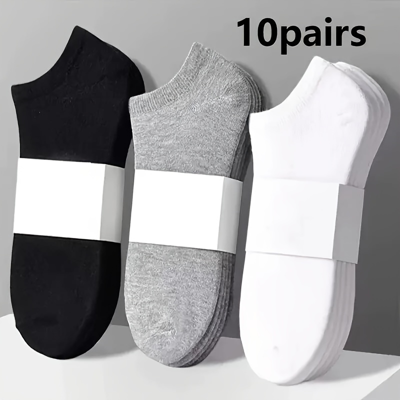 Image of 10 Pairs Unisex Low Cut Ankle Socks, Breathable Athletic , Solid Color, Fabric, 300g/m², Machine Washable, Non-boxed, 37-44 Us Size Range, Breathable Socks | Lowcut Ankle Socks | Texture