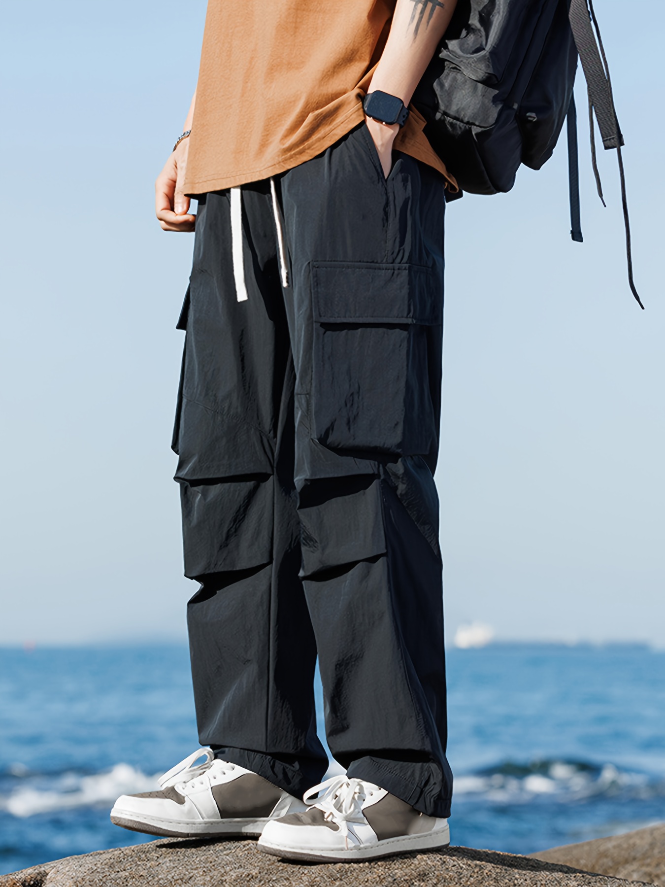Herren Cargohose Jogginghose – Chino-Look, Baggy, Mit Stretch – Für Outdoor, Gym, Trekking, Sommer – Größe Beachten!