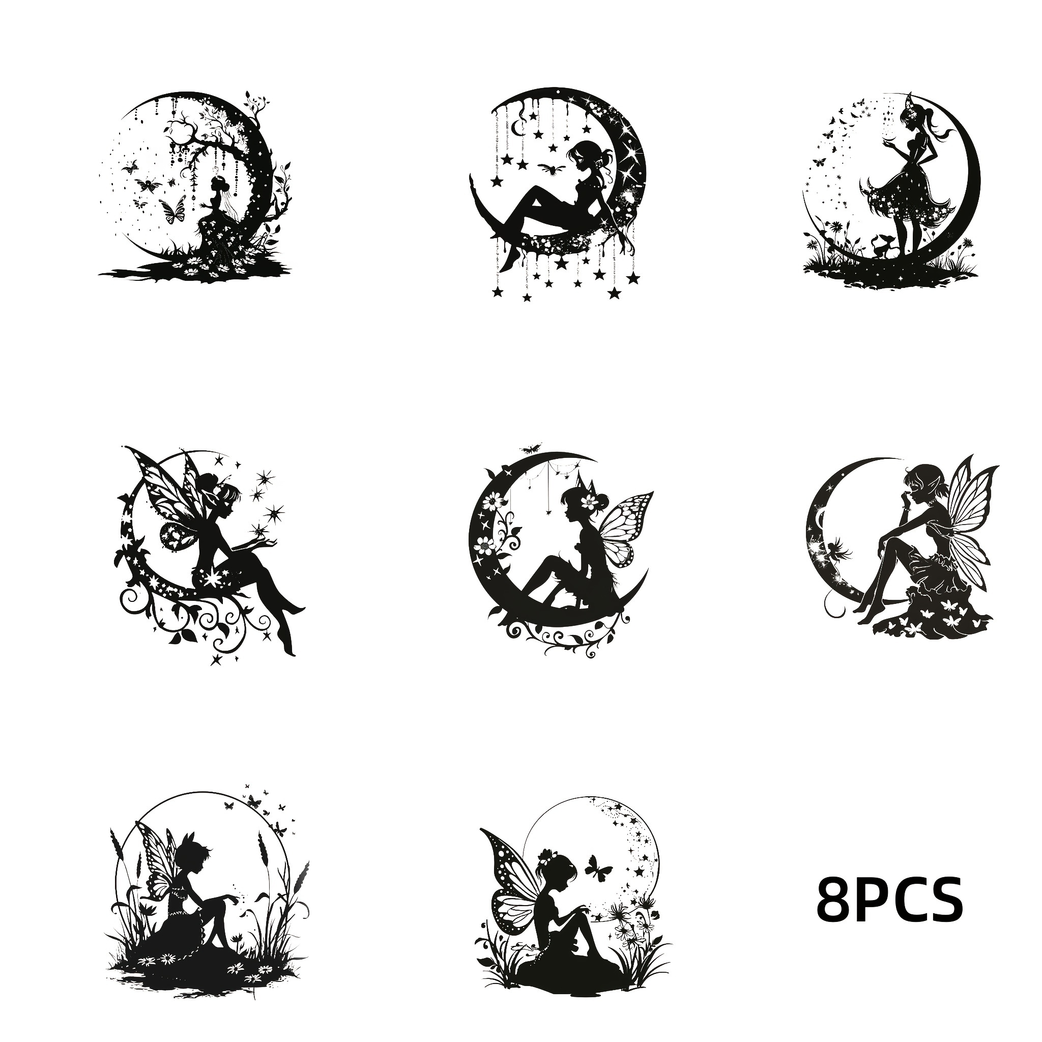 8pcs Shadow Goddess Pattern Crystal Transfer Stickers - Plastic, Glossy, Disposable, Beautiful Patterns, Attached To Laptops, Water Cups, Suitcases, Tables, Glass And Other Smooth Flat Objects