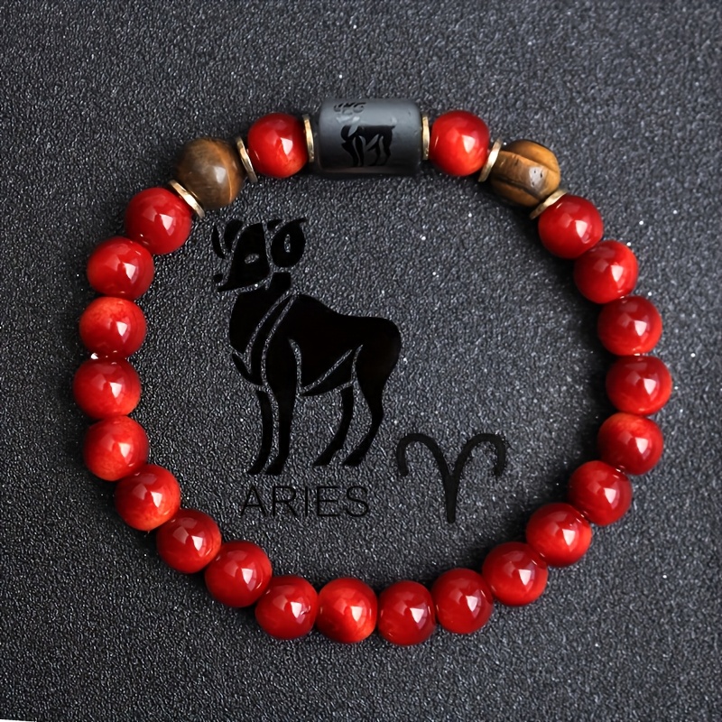E-shop 12 Tierkreis Astrologie Perlenarmband - Natürlicher Elastische Dehnbare Horoskopkette mit 12 Sternzeichen (Widder, Stier, Zwillinge, , Löwe,
