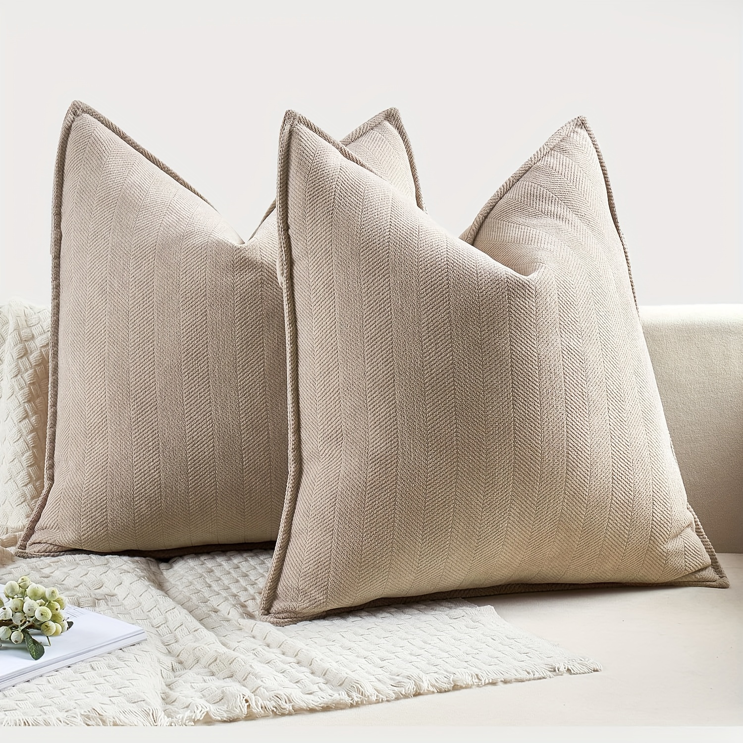 3pcs Set, Herb-patterned Western Modern Double-sided Design Chenille Throw Pillow Covers, No Pillow Core, Soft, Comfortable and Natural Bohemian-style Farmhouse Neutral Sofa Cushion Cover, Outdoor Modern Sofa Bed Cover, Living Room Home Decoration