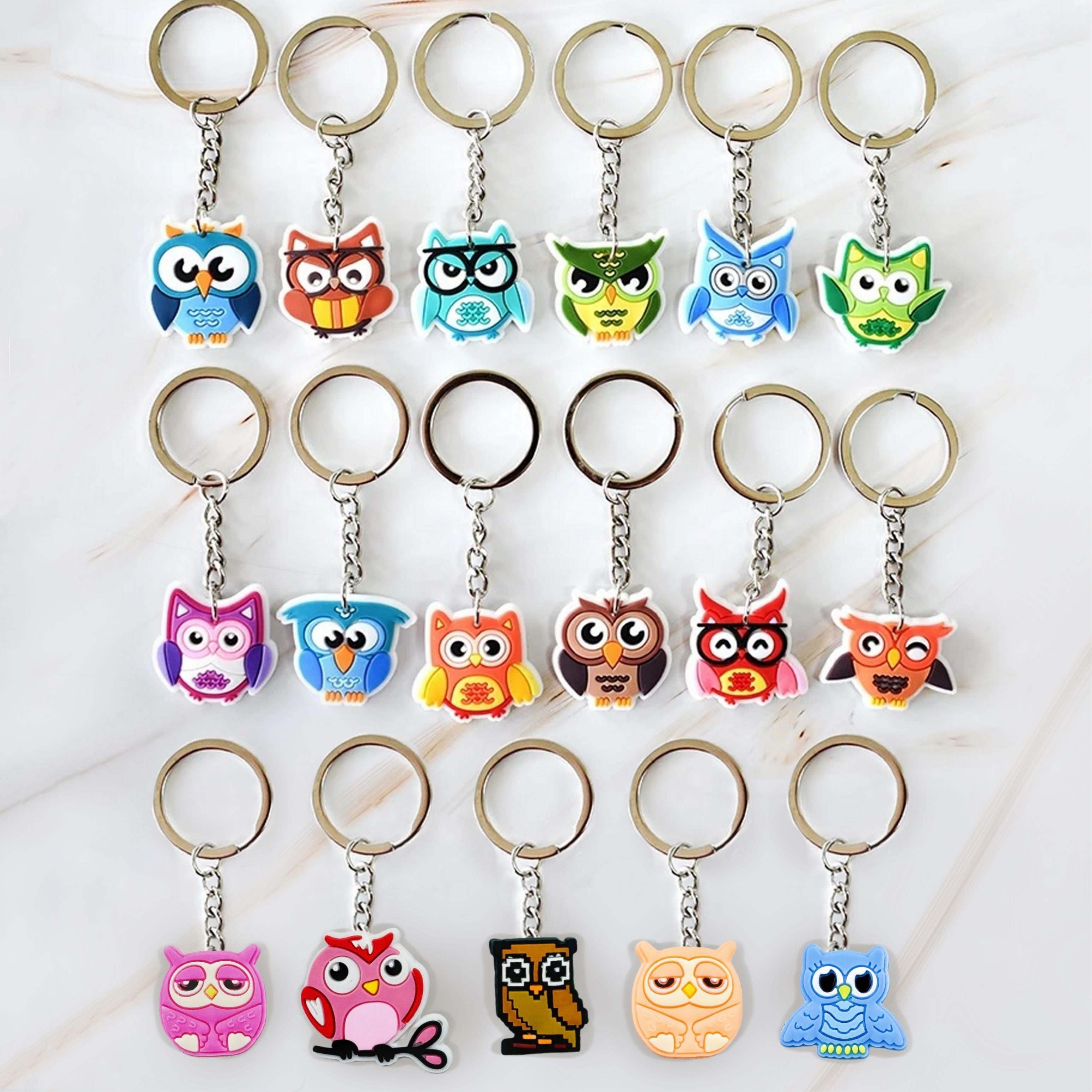 2d Flat, 15/30 Random Patterns 2d Owl Keychains Cartoon Cute Diy Gifts Birds Animals